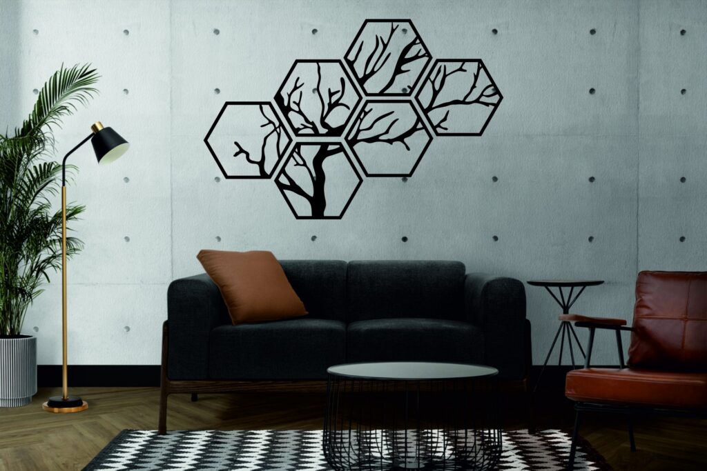 Cuadro Árbol Hexagonal – 6 piezas, 130 × 90 cm
